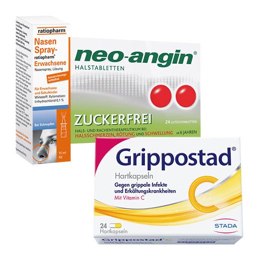 Erkältungsset Grippostad C 24 St.* + Neo Angin 24 St.* + Nasenspray ratiopharm 15 ml *