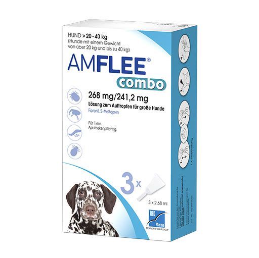 AMFLEE combo geg. Zecken, Flöhe (+Eier+Larven) für gr. Hunde (20-40 kg)